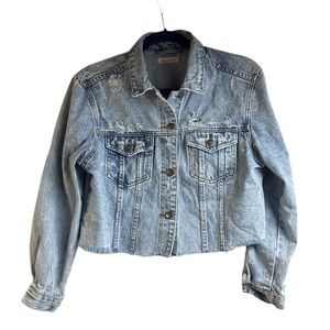 Altar’d State Distressed Denim Jacket Small Cropped Destroyed Jean Jacket Blue